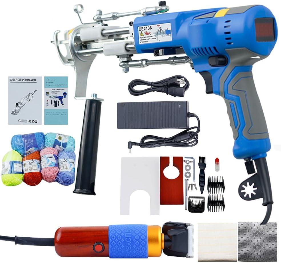 Electric Tufting Machine, 2 in 1 Carpet Weaving Machine Hand Tufting Gun Adjustable Speed Ergonomic Design, Cut Pile Rug Carpet Hand Tufted Gun for Rug Carpet