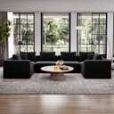 Avenco 141 6-Seat Modular Sectional Sofa Couch, Individually Wrapped Coil Support & Corduroy Fabric, Zero Assembly 6-Piece Set for Large Living Room, Black