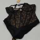Popilush Lace Body Suits Women - Tummy Control V Neck Bodysuit with Side Zipper Going Out Corset Tops for Women Trendy 2025 L