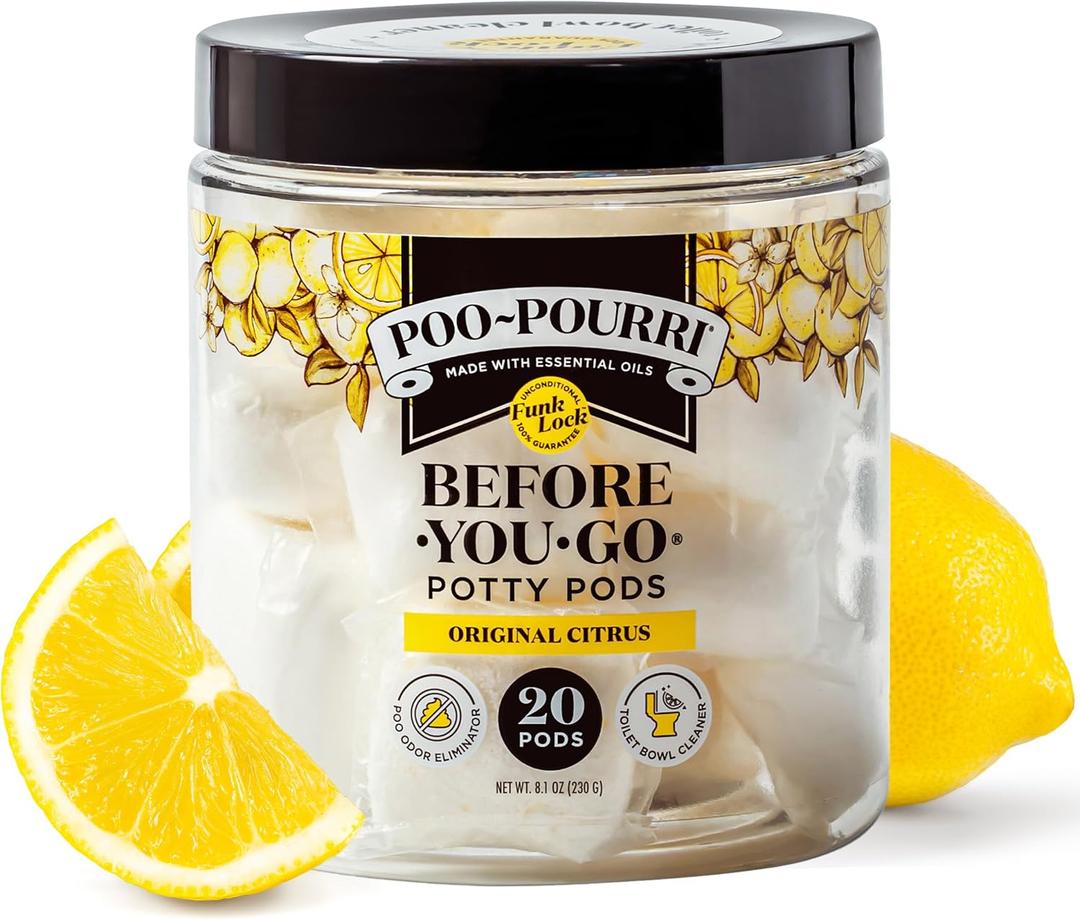 Poo~Pourri Original Citrus Before-You-Go 2-in-1 Toilet Potty Pods 20ct - Bathroom Odor Remover & Toilet Cleaner - Plant Based Ingredients & Essential Oils - with Lemon, Bergamot, & Lemongrass Scent
