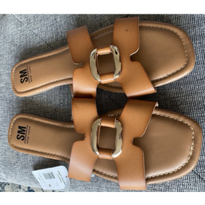 SM New York Ariana Sandals Cognac Gold Detail Women's Size 7