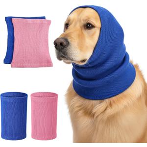 ElevateTech 2Pcs Dog Calming Hoodie Dog Ear Muffs Noise Protection Soft Elastic Neck Head Cover Dogs Winter Hat Cat Clothes Ear Warmer for Grooming Bath Blue Pink
