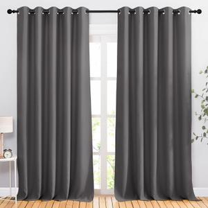 NICETOWN Blackout Curtains Panels for Bedroom - 3 Pass Microfiber Noise Reducing Thermal Insulated Solid Ring Top Blackout Window Drapes (2 Panels, 66 x 90 Inch, Gray) (Grey)