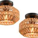 2 Pack Farmhouse Light Fixtures Ceiling Mount,Mini Rattan Boho Semi Flush Mount Ceiling Light,Hand Woven Hallway Light Fixtures for Bedroom Entryway Nursery Study Room