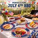 Rtteri 4 Pcs Patriotic Ceramic Plates 9 Inch 4th of July Red White Blue Patriotic Dishes American Flag Ceramic Flat Dinner Dessert Plates for 250 Anniversary Independence Day Dinnerware Decorations