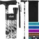Vive Folding Cane - Foldable Walking Cane for Men, Women - Fold-up, Collapsible, Lightweight, Adjustable, Portable Hand Walking Stick - Balancing Mobility Aid - Sleek, Comfortable T Handles (Grey Poly)
