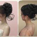 Black Messy Bun Hair Clips with Hair Attached Curly Ponytail Extension Easy Updo Hair Piece for Ladies