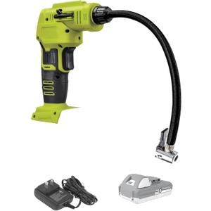 Auto Joe 24V-AJC1-LTE-P1 24-Volt IONMAX Cordless Portable Air Compressor Kit, w/ 2.0-Ah Battery, Charger, Storage Bag, and Nozzle Adapters, Green