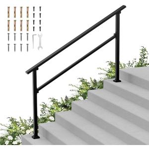 Hand Rails for Outdoor Steps-Adjustable Angle 6-7 Steps Stair Handrail-Galvanized Aluminum Alloy-600 lb LC-Indoor Stair Railing Kit-Waterproof Exterior Porch Railing-Deck Hand Rail for Concrete Wood (Straight)