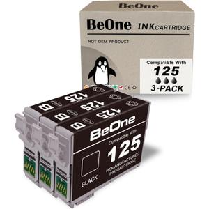BeOne T125 Ink Cartridges Remanufactured Replacement for Epson 125 3-Pack to Use with Workforce 320 323 325 520 Stylus NX125 NX127 NX130 NX230 NX420 NX530 NX625 Printer (3 Black)