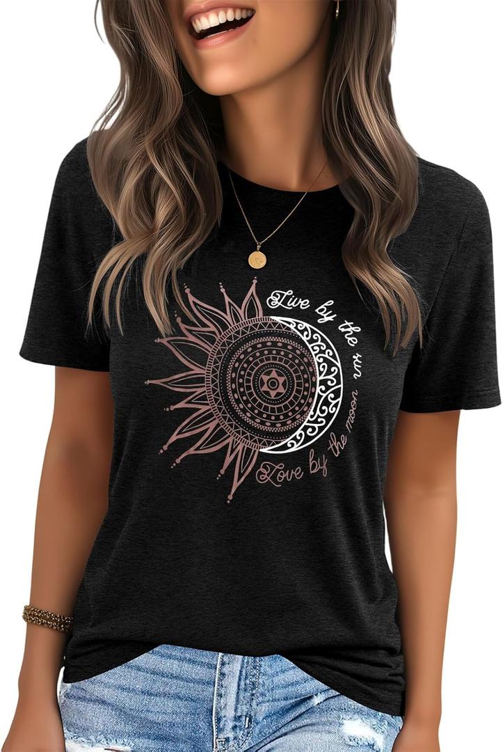 IRISGOD Womens Graphic Tees Casual Summer Short Sleeve Vintage T Shirts Tops (Black, XXL)