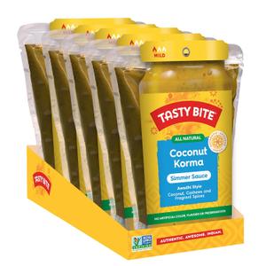 Tasty Bite Awadhi Style Coconut Korma Simmer Sauce, 7-Ounce 5-Pack, 3-4 Servings Per Pouch, Coconut, Cashews, Vegan, BB: JUN 30,2026