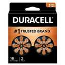 Duracell Hearing Aid Batteries Size 312, Brown, 16 Count (Pack of 1), Long-lasting Power, Extra-long EasyTab Install