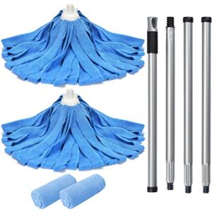 Matthew Microfiber Mop Compatible with Ceda Refill - Commercial Mop Replacement 54" Stainless Steel Handle with 2 Wet Mop Heads w/1 Handle Incl. 2 Pcs Blue Microfiber Cloth