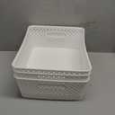 MaxGear Organization and Storage 3 Packs, Plastic Bins Organizer Bins, Woven Baskets for Storage, Plastic Baskets with Handles, White Basket for Organizing, Basket Organizer for Home and Office, Large