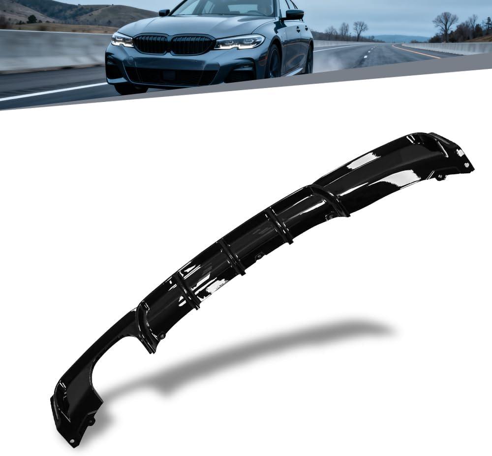 Rear Diffuser Compatible with 2012-2018 FIT BMW 3 Series F30 Sedan M Sport Bumper Only, M Performance Style, Polypropylene (PP) Black, Left-Side Twin Outlet (328i/330i Spec)