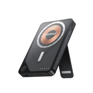 MOMAX Magnetic Power Bank, 5000mAh Wireless Portable Charger, Wired 20W Fast Charging Battery Pack, Compatible with Magsafe, iPhone 15/14/13/12 Series, Built-inUSB C Charging Cable and Stand Included