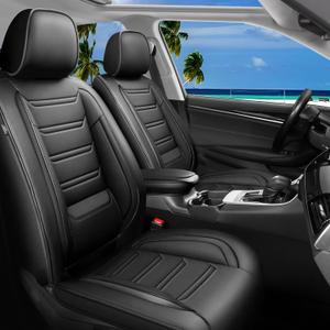 Fit Frontier Car Seat Covers for Select Nissan Frontier 2009-2025 2026 Crew Cab - Premium Full Coverage Leather, Waterproof & All Weather Seat Cushion Protector, Full Set, Black