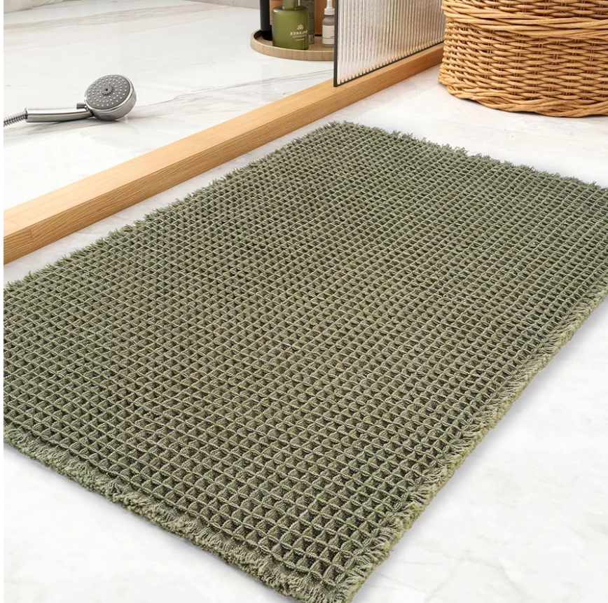 Waffle Bath Mat Rug, Super Absorbent Non Slip Bath Mats for Bathroom Mat Ultra Soft Bathmat Machine Washable Bathroom Rugs with Tassels, Bath Rugs for Bathroom Floor 20x48inch