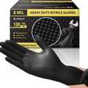 PROMEDIX P Heavy Duty Nitrile Gloves with Diamond Texture 8 Mil Non-Medical Disposable Glove Latex Free Powder Free Industrial -Black, Large