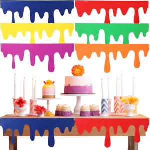 LemonRoad 6 Pack Art Themed Party Table Skirts 40 x 16 Inches Colorful Felt Paint Splatter DIY Decorations for Classroom Bulletin Boards Birthday Party Craft Supplies(Multicolored,Classic Style)