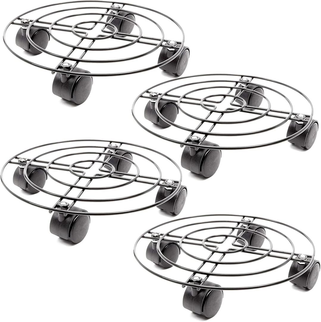 Bright Creations 4 Pack Metal Rolling Plant Stand Base, Planter Caddy with Wheels for Indoor and Outdoor Pots (10.6 Inches)
