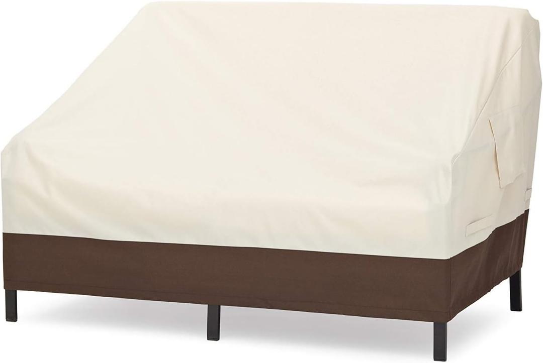 Amazon Basics 2-Seater Deep Lounge Sofa, Outdoor Couch and Patio Furniture Cover, Waterproof, Anti-UV, Water Resistant, Durable, Beige/Tan