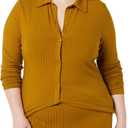 Amazon Essentials womens Wide Rib Long Sleeve Button-up Collared Cardigan (Pants Sold Separately) (XX-Large, Brown)