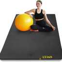Hatha Yoga Large TPE Yoga Mat 6'x4'x1/2" Extra Thick Non-Slip Exercise Mat - for Yoga Pilates & Home Gym Workouts (Black)