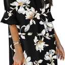 QACOHU Summer Dresses for Women V Neck Ruffle Short Sleeve Casual Shift Dress (XX-Large, Black Flower)