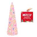 MACTING Christmas Pop up Tree with 50 LED Lights Timer 5FT Collapsible Tinsel Pencil Tree Easy-Assembly Coastal Glitter Artificial Tree for Porch Apartment Corner Home Party Xmas Decor