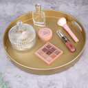 Round Gold Decorative Serving Tray with Handles, 13 Versatile Ottoman Tray for Coffee Table, Entertaining, Outdoor Patio, Living Room