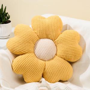 Sioloc Flower Shaped Throw Pillow, Fun Daisy Pillow,Cute Decorative Seat Cushion Aesthetic Flower Plush Pillows for Bed Floor Couch Chair(15.7" Yellow)