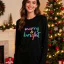 Christmas Shirts for Women Retro Pink Santa Vintage Cute Christmas Tree and Bow Graphic Xmas Vacation Tees Top (Black, L)