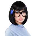 ALLAURA Tina Belcher Wig + Black Glasses + Yellow Hair Clip Set, Edna Black Bob Wig – Compatible with Tina Belcher Costume Adult
