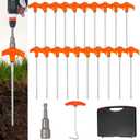 20 Pack 8" Screw in Tent Stakes Heavy Duty, Glow in The Dark Metal Stakes with Hex Head Driver, Ground Anchors for Camping, Patio, Awning, Canopy, and Windy Conditions