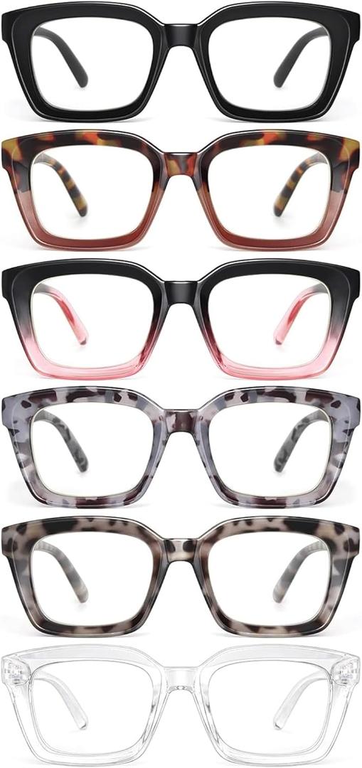 miyya 6 Pack Fashion Reading Glasses for Women, Blue Light Blocking /Anti UV Readers Oversized Square with Spring Hinge (6 pack Mix, 2.75),(Medium) (Black + Brown Tortoise + Black-pink Gradient + Gray Tortoise + Brown-gray Tortoise + Clear)