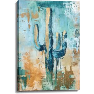 Cactus Canvas Wall Art Saguaro Picture Southwestern Art Arizona Desert Painting Watercolor Prints Succulent Poster for Bathroom Living Room Decor Framed(Art-3,16.00x24.00 inch)