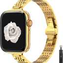 Thin Women Band Compatible with Apple Watch 38mm 40mm 41mmm 42mm 44mm 45mm with Face Cover, Stainless Steel for Metal iwatch Band Series 9 8 7 6 5 4 3 2 1 SE.