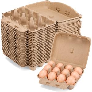 Zubebe 200 Pieces Paper Pulp Egg Cartons, 3 x 4 Style, Sturdy, Multi-Functional, Degradable, Cardboard Material, Ideal for Family, Farms, Markets, Storing, Transporting, Selling