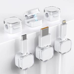 Cord Holder, 6 Pack Magnetic Cable Clips, Strong Adhesive Cord Holder for Nightstand Desk Organizer Kitchen Appliances Car Wall Office Phone Wire Keeper, Clear White