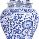 Chinese Ginger Jar with Lid Chinoiserie Antique Style,Home Decorative Retro Blue and White Porcelain Flowers Ceramic Covered Jar Vase,Traditional China Ming and Qing Style (Branches Jar)