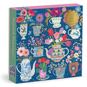 Galison Potted Teacups – 500 Piece Foil Jigsaw Puzzle Featuring Beautiful Artwork of Potted Teacups with Floral Background