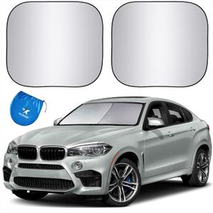 EzyShade Windshield Sun Shade with Shield-X Reflective Technology. Foldable 2-Piece Car Sunshades Reflect UV Sun and Heat and Protect Your Car. Standard (Medium) Size