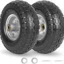 GICOOL 4.10/3.50-4" Flat Free Tire and Wheel, 10" Heavy Duty Solid Tire, 5/8" Axle Bore Hole, 2.2" Offset Hub, for Hand Truck Garden Cart Wagon Trolley Dolly, 2 Pack