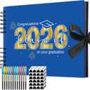 Dunzoom 80 Pages Graduation Scrapbook Kit 11 x 8 Inch Photo Album of 2026 Graduation Decoration with 12 Metal Pens and 4 Sheets Stickers for DIY School Congrats Grad Memory Book to Sign(Blue)