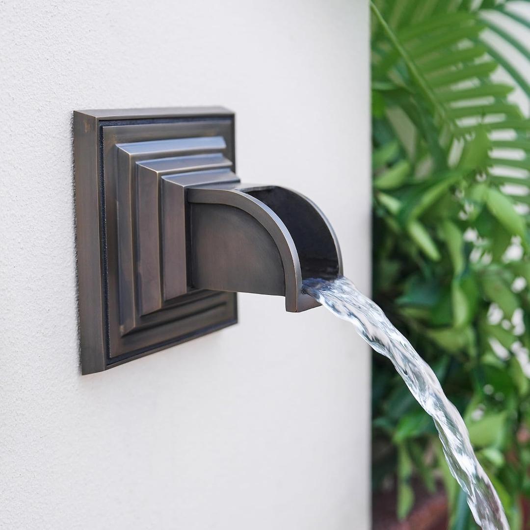 Solid Brass Waterfall Spout Scupper Made Exquisite Handcrafted, Water Fountain Spillway Luxury Landscape Decor for Pools, Ponds, Water Walls (4.76 inch)