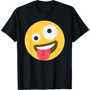 Funny Emoticon Apparel Wild Crazy Eyes Excited Zany Face Emoticon Unisex-Adults & Kids T-Shirt Black Short Sleeve, M