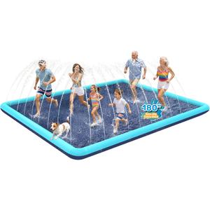 127" x 127" Giant Square Splash Pad for Dogs & Kids, Extra Large Non-Slip Sprinkler Pool, Shallow Water Play Mat for Family Backyard Water Fun, Teal