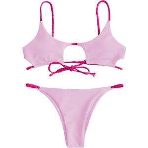 ZAFUL Women's Ribbed Cut Out Bikini Set String Swimwear Sexy Brazilian Thong Bikini Two Piece Swimsuits Small
